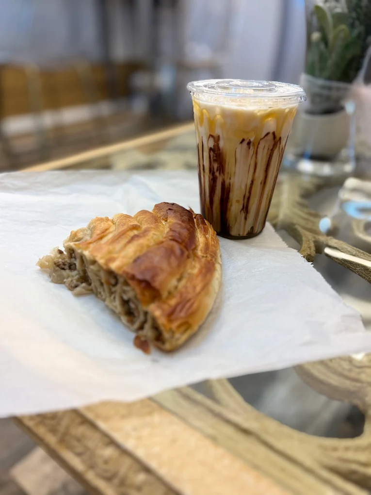 Borek with an iced latte at Seven Hills Istanbul Cafe