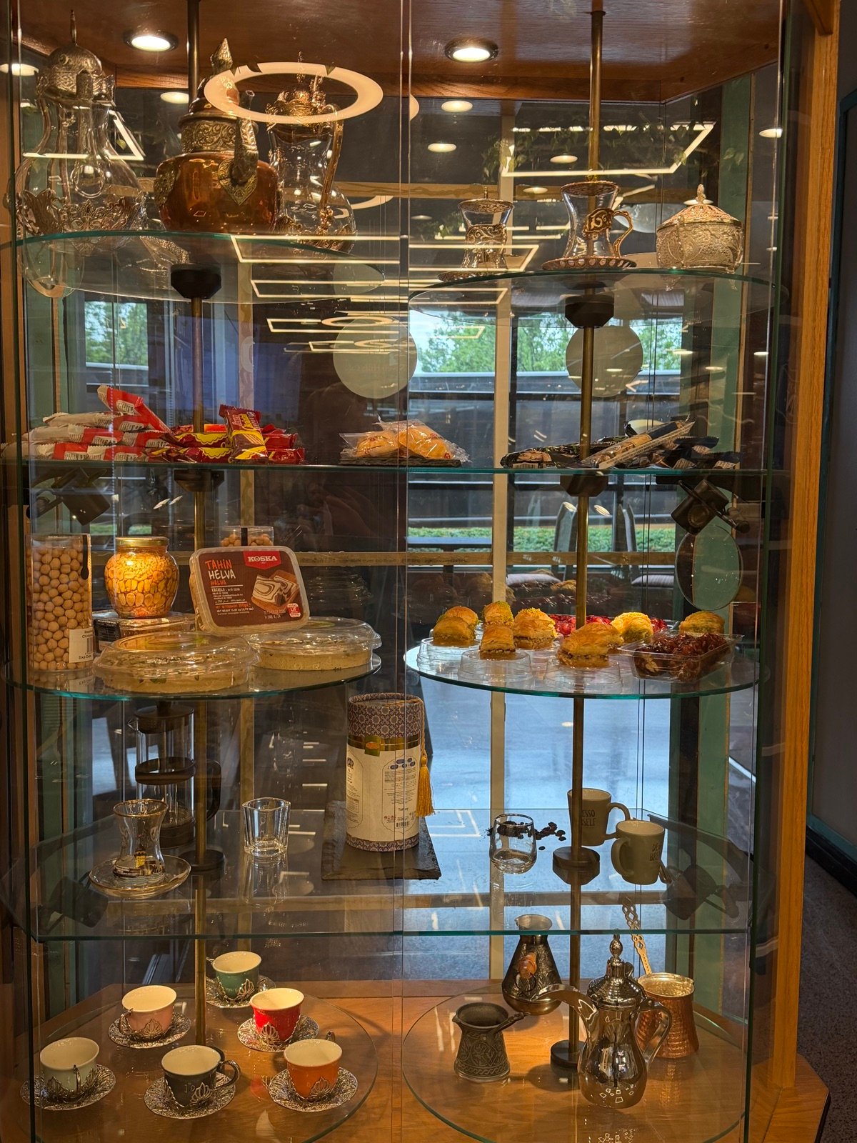 Turkish tea sets and sweets in the cafe curio display
