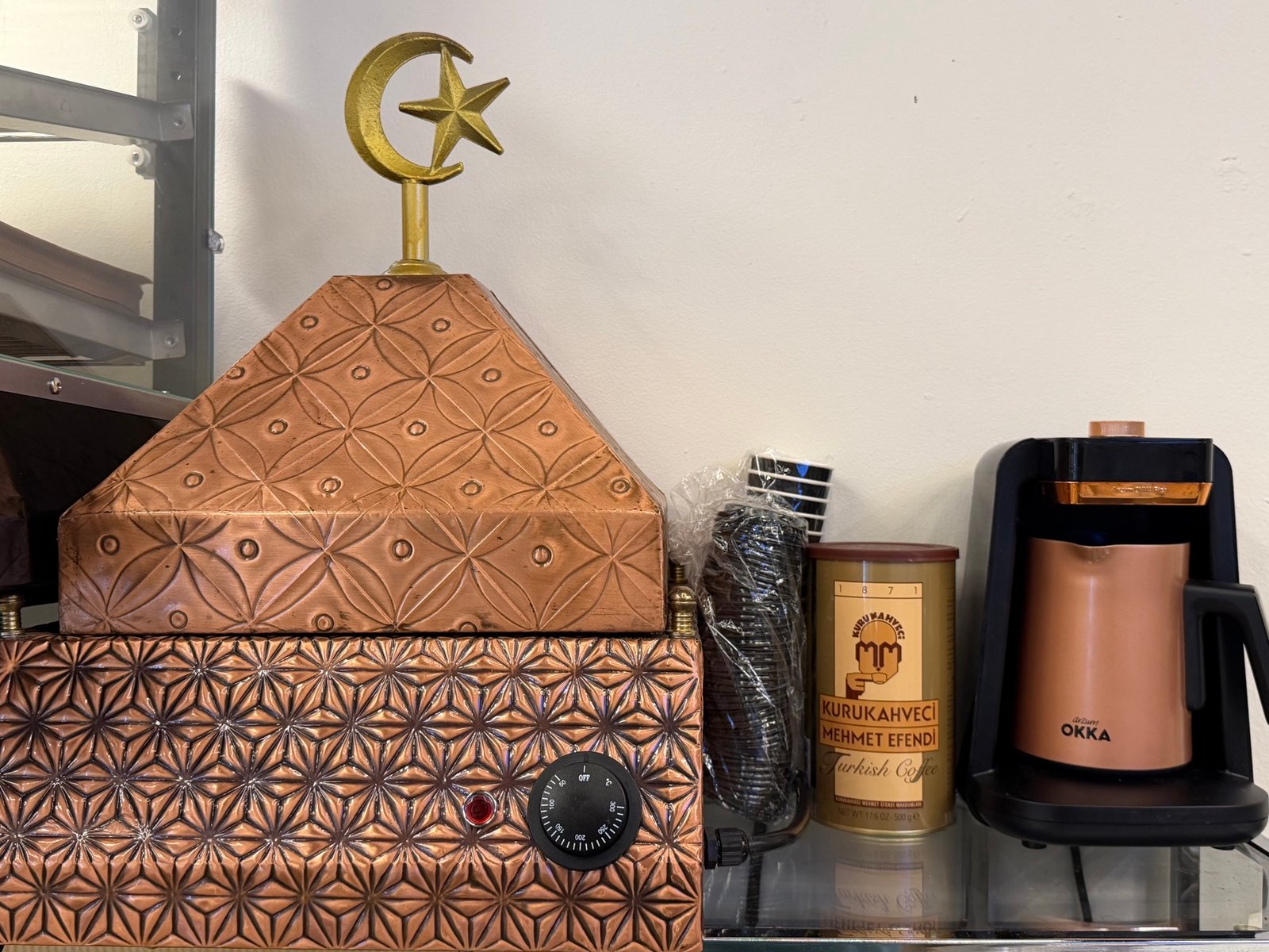 Traditional copper Turkish coffee station